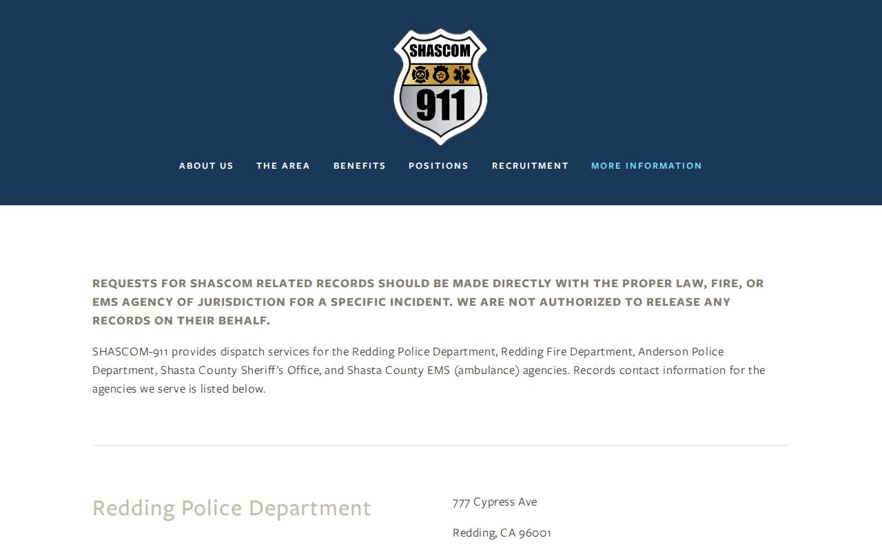 Anderson Police and Shasta County arrest records request directory