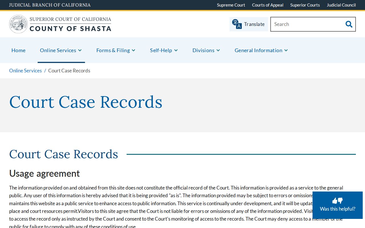 Shasta County criminal court record access limits