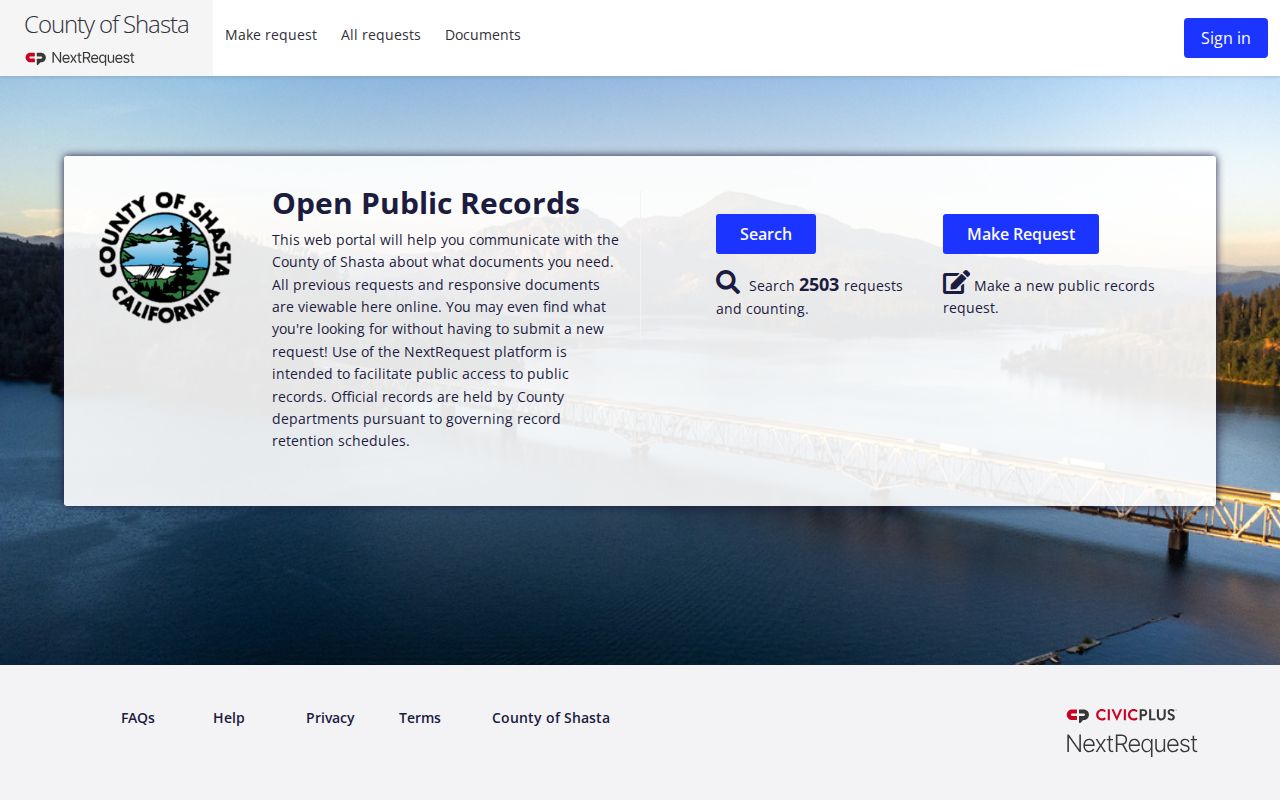 Shasta County booking record request interface